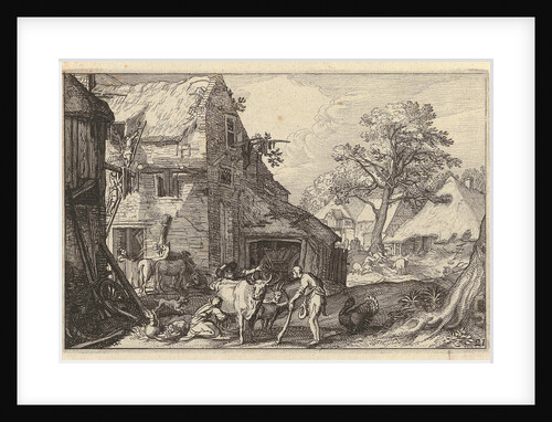 Farmyard with people and livestock by Jan Saenredam