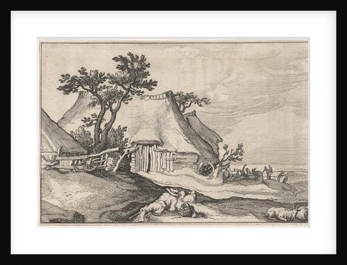 Farm and shepherd with sheep and goat by Boëtius Adamsz. Bolswert