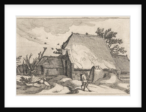 Farm and man with two buckets by Boetius Adamsz. Bolswert