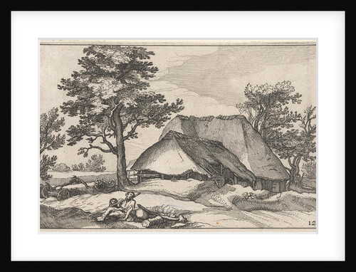 Farm and shepherd with his dog by Boëtius Adamsz. Bolswert