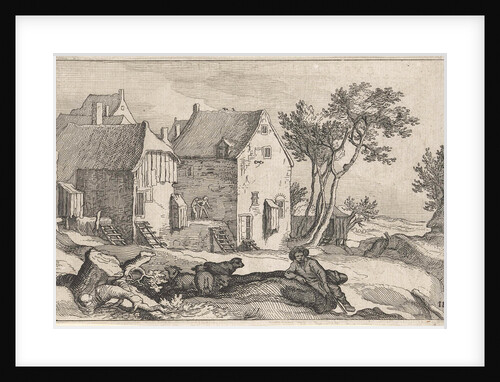 Farm and shepherd with sheep by Boëtius Adamsz. Bolswert