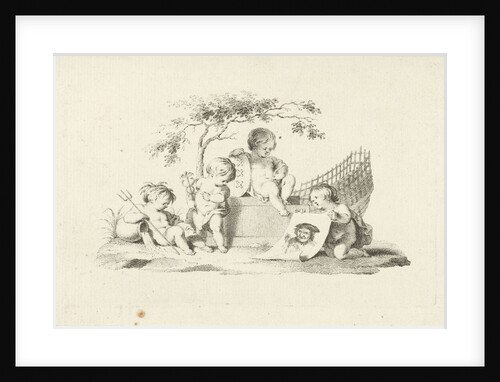Four putti with a portrait of Adam Silo by Jacob van der Schley
