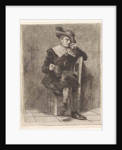 Man with jug and glass on a chair by Jan Weissenbruch