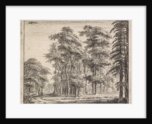 Two Figs on a winding path in a forest by Anthonie Waterloo