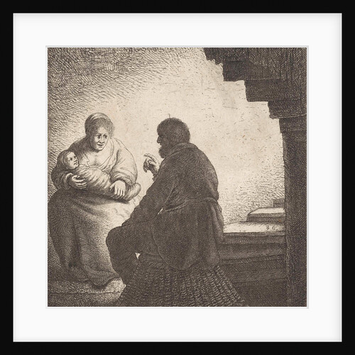 Family sitting at a spiral staircase by Jan Gillisz. van Vliet