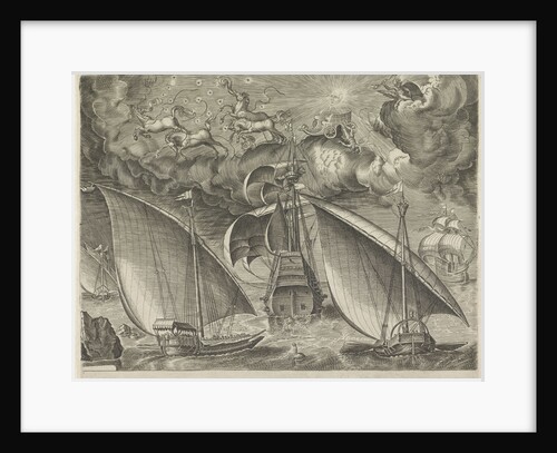 Two galleys behind a three-master, airborne fall of Phaeton by Pieter Brueghel I
