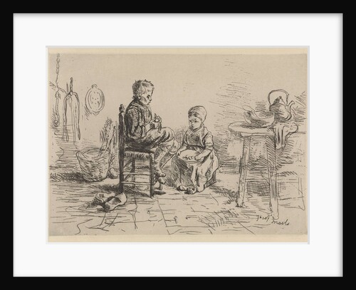 Kitchen Interior with two children by Jozef Israëls