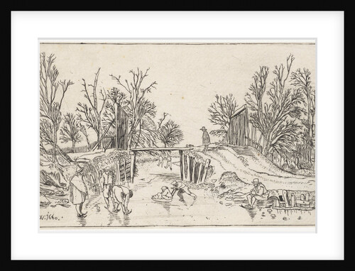 Skaters near a wooden bridge by Esaias van de Velde