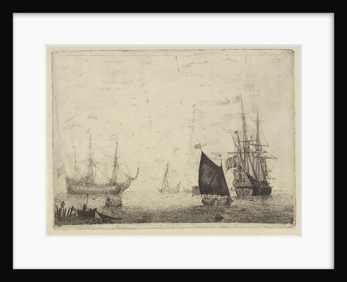 Seascape with two three-masters with lowered sails by Adam Silo