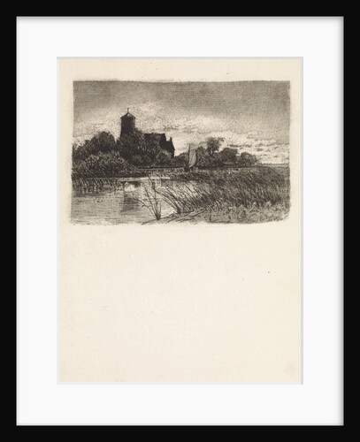 View of the Sint Urbanuskerk in Bovenkerk with on the water a sailing boat by Elias Stark