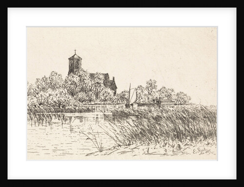 View of the St. Urban Church in Upper Church with the water a sailing boat by Elias Stark