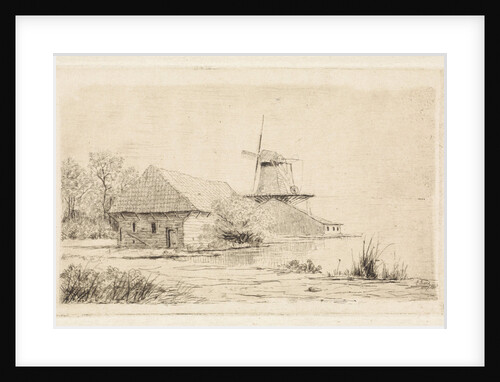 Barn and windmill on the water by Elias Stark