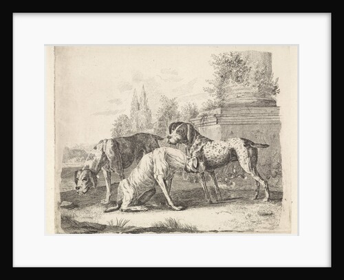 Three dogs at the foot of a pillar by William Bikker-Top