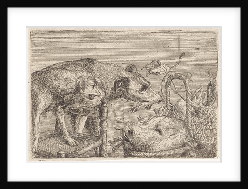 Two dogs and a basket with food by Frans Snijders