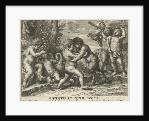 Allegory with combat between putto satyr and child as virtue and vice by Peter van Lint
