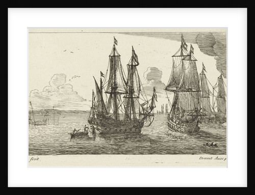 Three merchant ships off the coast by Pierre Drevet