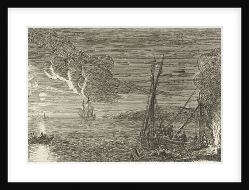 Night Scene with fishermen standing by a fire by Pierre Drevet