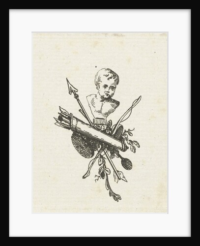 Vignette with bust of Amor, bows and arrows and quiver by Willem Bilderdijk