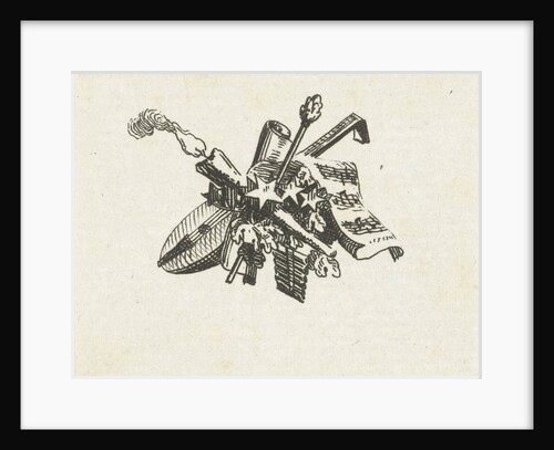 Vignette with cither, burning torch and music sheet by Willem Bilderdijk