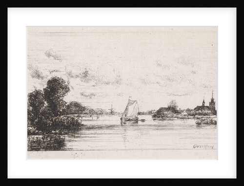 Sailing vessel near a village by Gijsbertus Johannes Verspuy