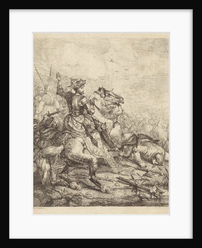 Henry II, Holy Roman Emperor on horseback in battle by Theodoor Schaepkens