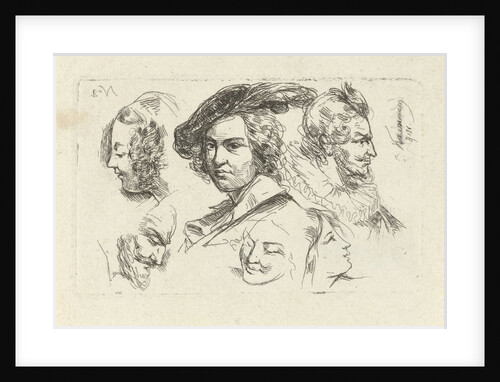 Study Sheet with six heads by Cornelis Kruseman