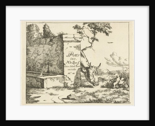 Grazing cattle behind wall by Pieter Schenk II