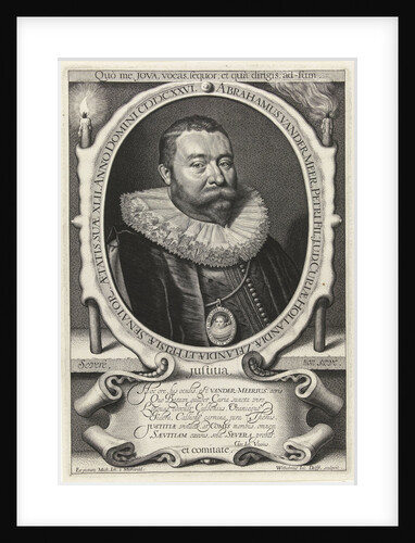 Portrait of Abraham van der Meer at the age of 42 with miniature portrait of his wife Maria van den Corput at the age of 23 by Gerardus Joannes Vossius