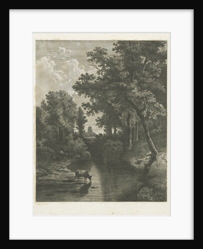 Forest scene with cows in a stream by Willem Roelofs I