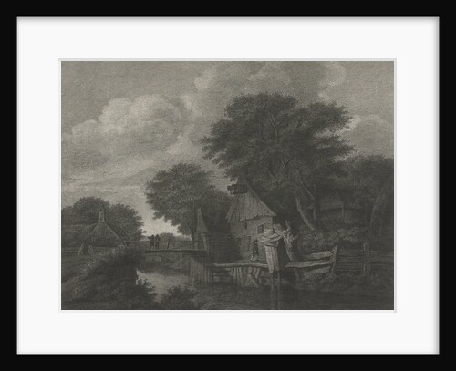 Village with wooden houses by a river by Lambertus Antonius Claessens