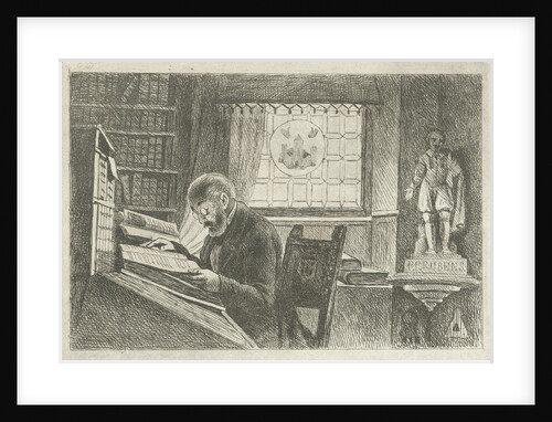Portrait of Frederick Verachter at his desk in the archive by Philippus Jacobus van Bree