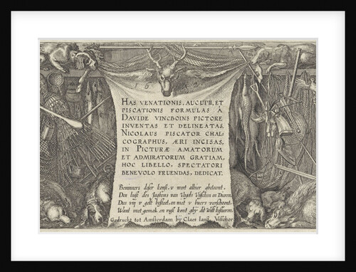 Title print for a series about hunting for birds, fish and mammals by Claes Jansz. Visscher II