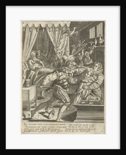 Tenth life phase of hundred years with dying man and fight for his inheritance by Pieter Goos