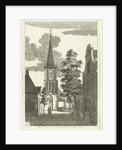 Village scene with church in Diemen by Hendrik Berg