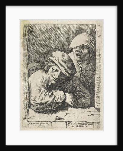 Three farmers at a window by Frans van den Wijngaerde