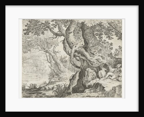 Sleeping Shepherd near a big tree, Roelandt Savery by Marcus Christoph Sadeler