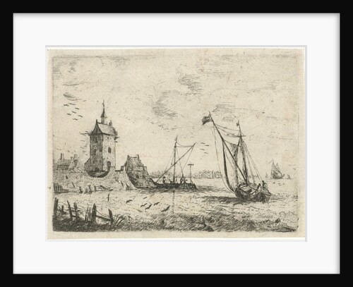 Harbour scene with a watchtower by Bonaventura Peeters I