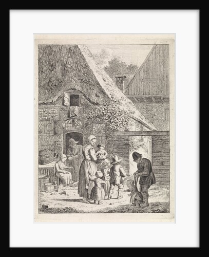 Farmers and children near a farm by Johannes Christiaan Janson