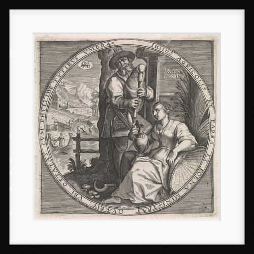 July: piper and woman with jug by Maerten de Vos