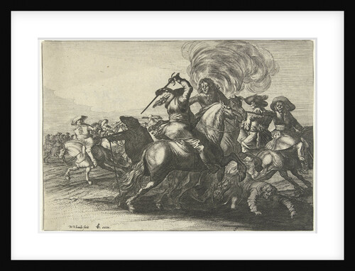 Battlefield Scene with riders fighting by Claes Jansz. Visscher II