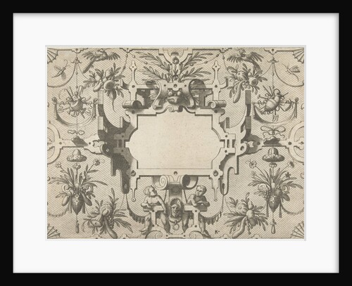 Cartouche surrounded by grotesques by Hieronymus Cock
