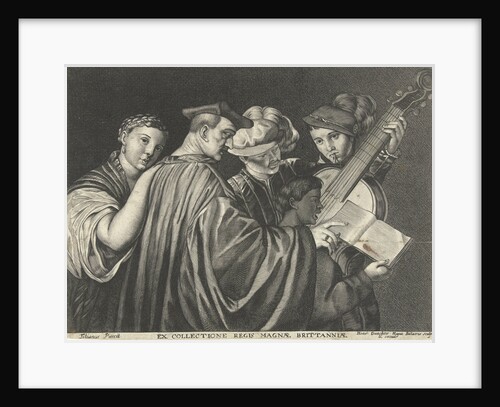 Three men, woman and boy singing and playing musical instruments by Hendrick Danckerts