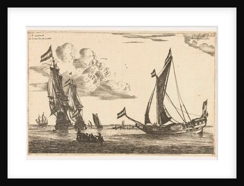 Two warships and a yacht by Reinier Nooms