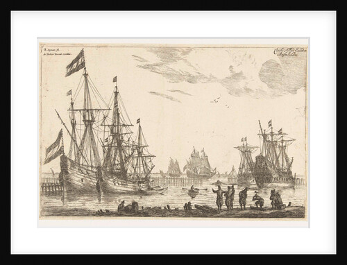 Four sailing behind a breakwater by Reinier Nooms