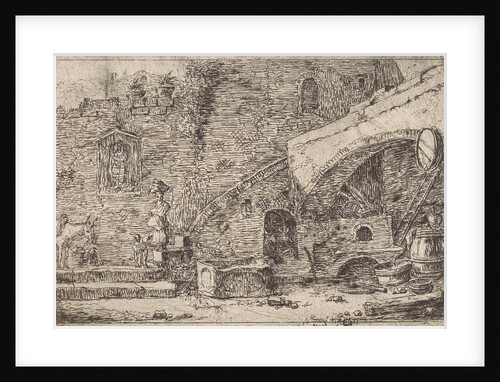 Courtyard with wife and child at a staircase by Thomas Wijck