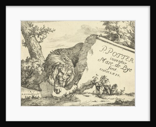 Lion at stone wall by Reinier Josua Ottens