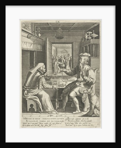 Sixth life of sixty years with man counting his money with his wife by Claes Jansz. Visscher II