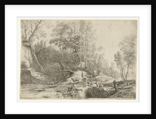 Horses and cows at a watering hole by Frans van den Wijngaerde