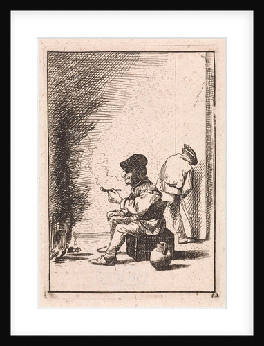 Smoking farmer by the fire by Anonymous