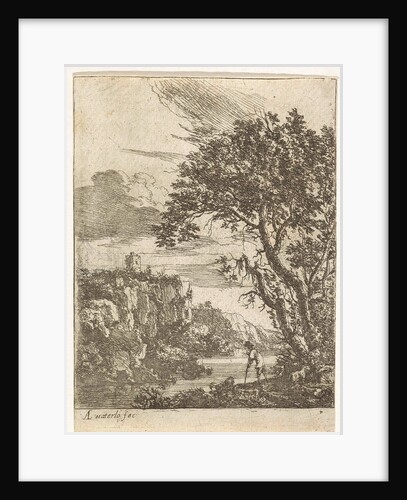 goatherd on the banks of a river by Anthonie Waterloo